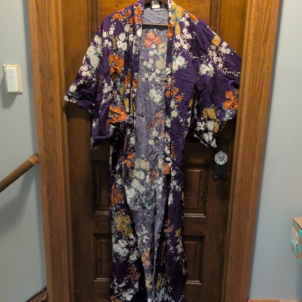 Floral Purple Kimono Robe Cotton One Size